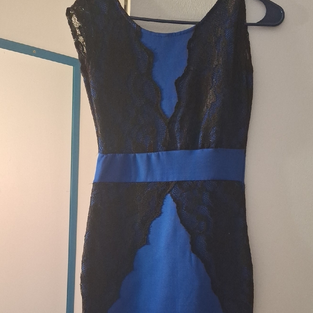 Elegant Blue and Black Lace Dress
